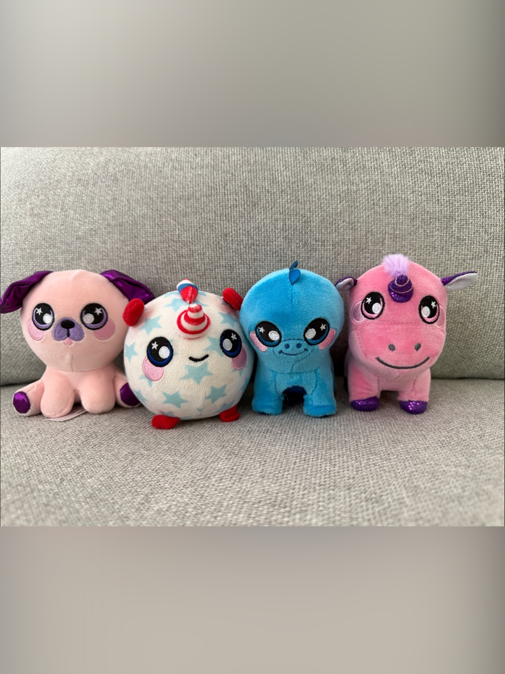 Squeezamals! Plush Unicorn, Blue Creature, Pink Puppy & Star Ball Plush Toy Set